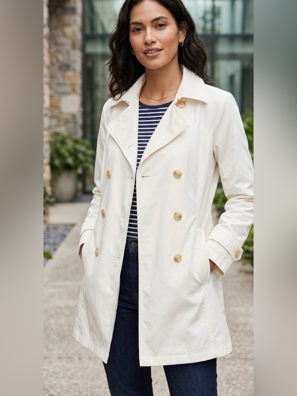 Eddie Bauer Double-Breasted Trench Coat - Cream